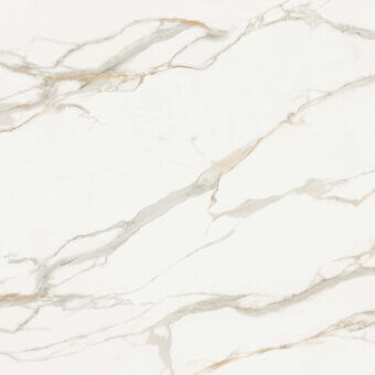 Calacatta Supreme marble texture, white with grey and beige veining, featuring subtle gold accents and a matte, uniform surface.